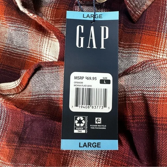 Gap Women’s Flannel Moana Plaid Button Down‎ Shirt, relaxed fit Size Large- New - Picture 13 of 13